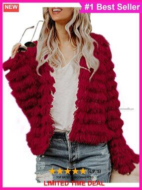 Faux Fur Open Front Cardigan Shaggy Warm Coat